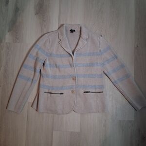 Talbots Size M Knit Blazer Cardigan Sweater Jacket Striped Beige Zip Pocket